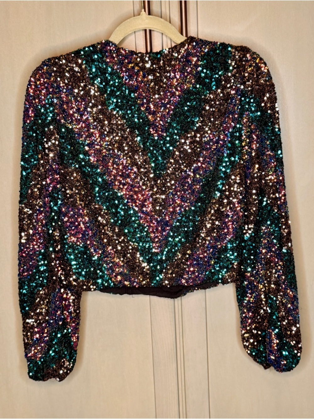 ASTR The Label Primadonna Top Sequin Sunset Party Long Sleeve Crop Top - Small - Picture 3 of 6